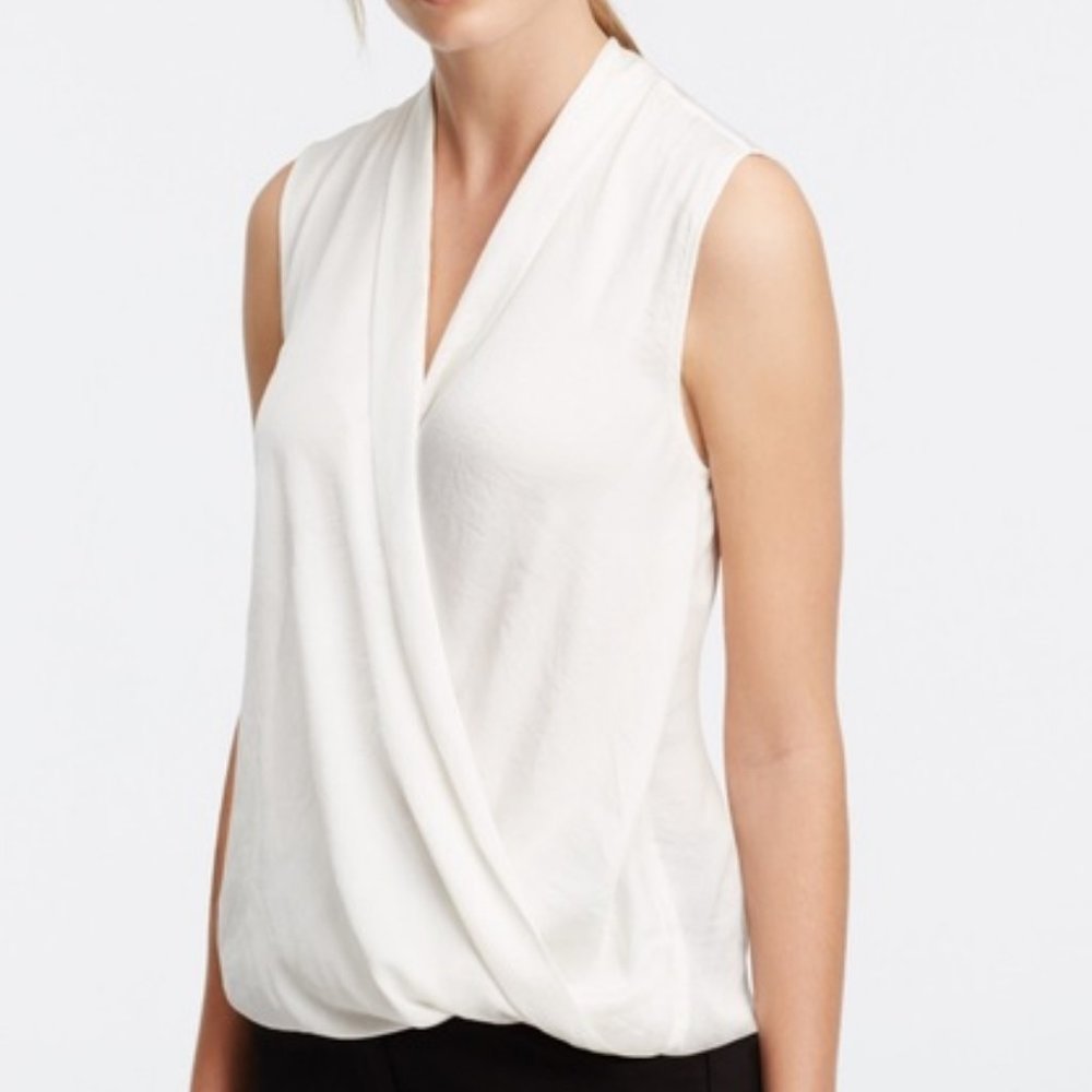 Ann Taylor Drape Front Wrap Top, Blue, Size S